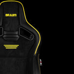 Braum Racing Harness Elite V2 Series Sport Seats - Black Suede (Yellow Piping)