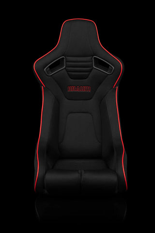 Braum Racing Seats Elite-R Series Fixed Back Bucket Seat - Black Polo Cloth (Red Stitching / Red Piping)