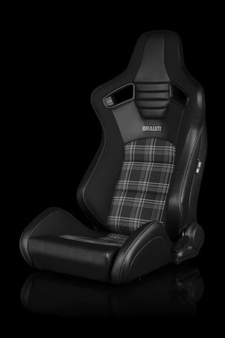Braum Racing Seats Elite-S Series Sport Seats - Black & Grey Plaid (Grey Stitching)