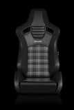 Braum Racing Seats Elite-S Series Sport Seats - Black & Grey Plaid (Grey Stitching)