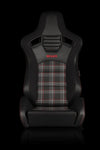 Braum Racing Seats Elite-S Series Sport Seats - Black & Red Plaid (Red Stitching)