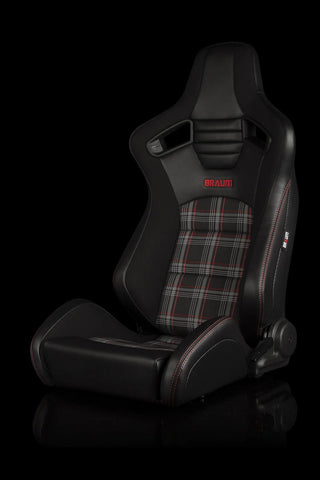 Braum Racing Seats Elite-S Series Sport Seats - Black & Red Plaid (Red Stitching)