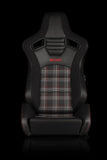 Braum Racing Seats Elite-S Series Sport Seats - Black & Red Plaid (Red Stitching)