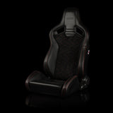 Braum Racing Seats Elite V2 Series Sport Seats - Black Honeycomb Suede (Red Stitching)