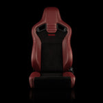Braum Racing Seats Elite V2 Series Sport Seats - Maroon PU / Black Suede / Black Stitching - Low Base Version