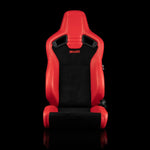 Braum Racing Seats Elite V2 Series Sport Seats - Red PU / Black Suede / Black Stitching - Low Base Version