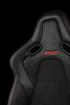 Braum Racing Seats Falcon-S Composite FRP Reclining Seats - Black Alcantara W/ Red Stitching | Dual Knob Recliner