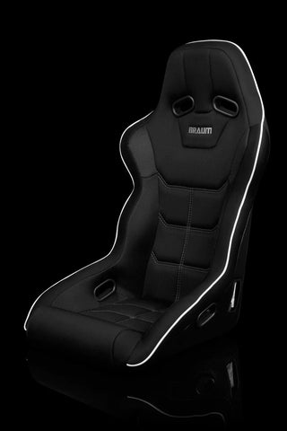 Braum Racing Seats Falcon X Series FIA Approved Fixed Back Racing Seat - Black Polo Cloth (White Stitching / White Piping)