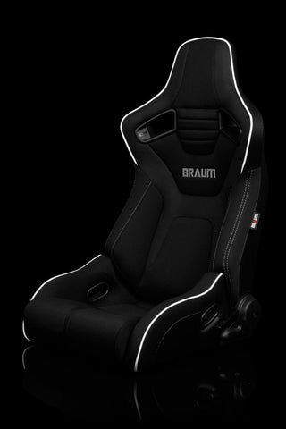 Braum Racing Seats ELITE-R SERIES RACING SEATS ( BLACK CLOTH | WHITE PIPING ) – PAIR